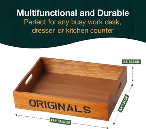 Multipurpose Wooden Tray - Vintage Wood Home Organization Tray - Wooden Storage Platter Board for Organizing Table