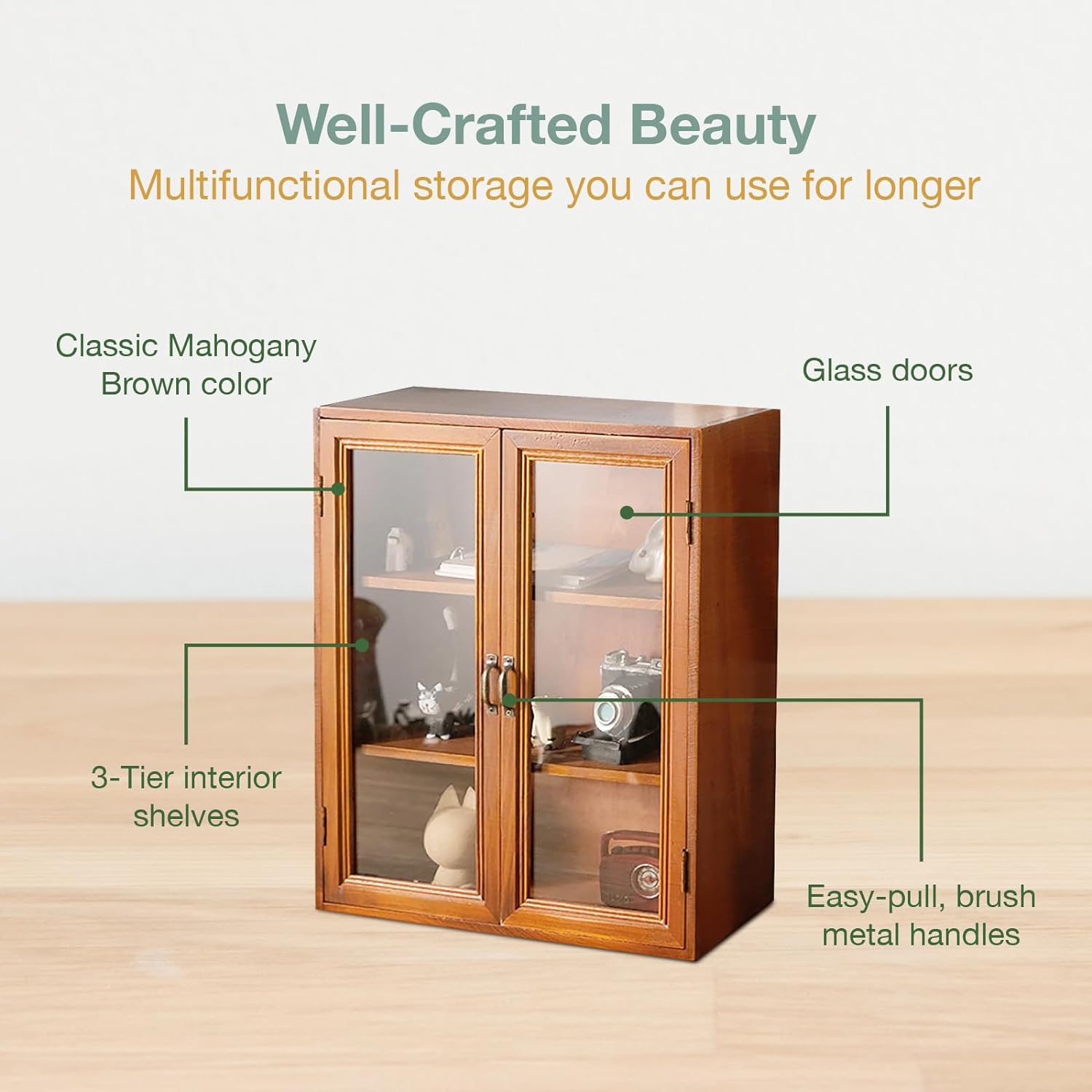 Load image into Gallery viewer, Rustic Mahogany Wall Cabinet: 12x14x5&quot; Clear-Door Storage Display - Sleek 3-Tier Hanging Pantry with Metal Handles