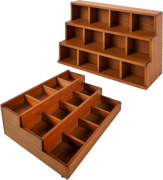 Wooden 3-Tier Display Riser Shelf – Stackable Desktop Organizer for Plants, Candles, Collectibles & Stationery