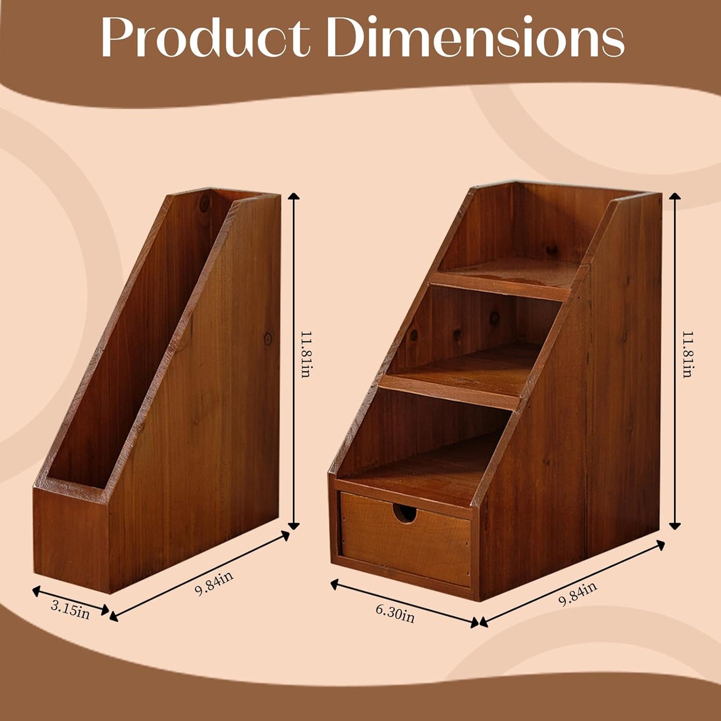 Vintage Wooden Desk Organizer Set of 2 – Desktop File Holder, Shelf Organizer & Drawer Storage