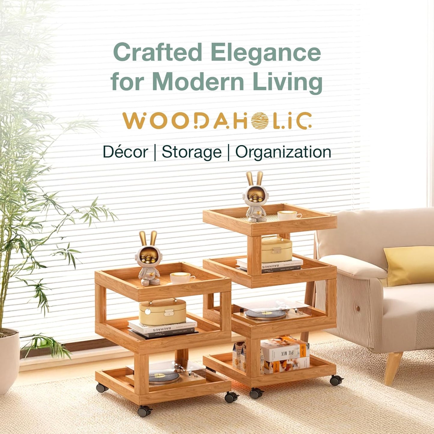 Premium Bamboo Rolling Cart – 4-Tier