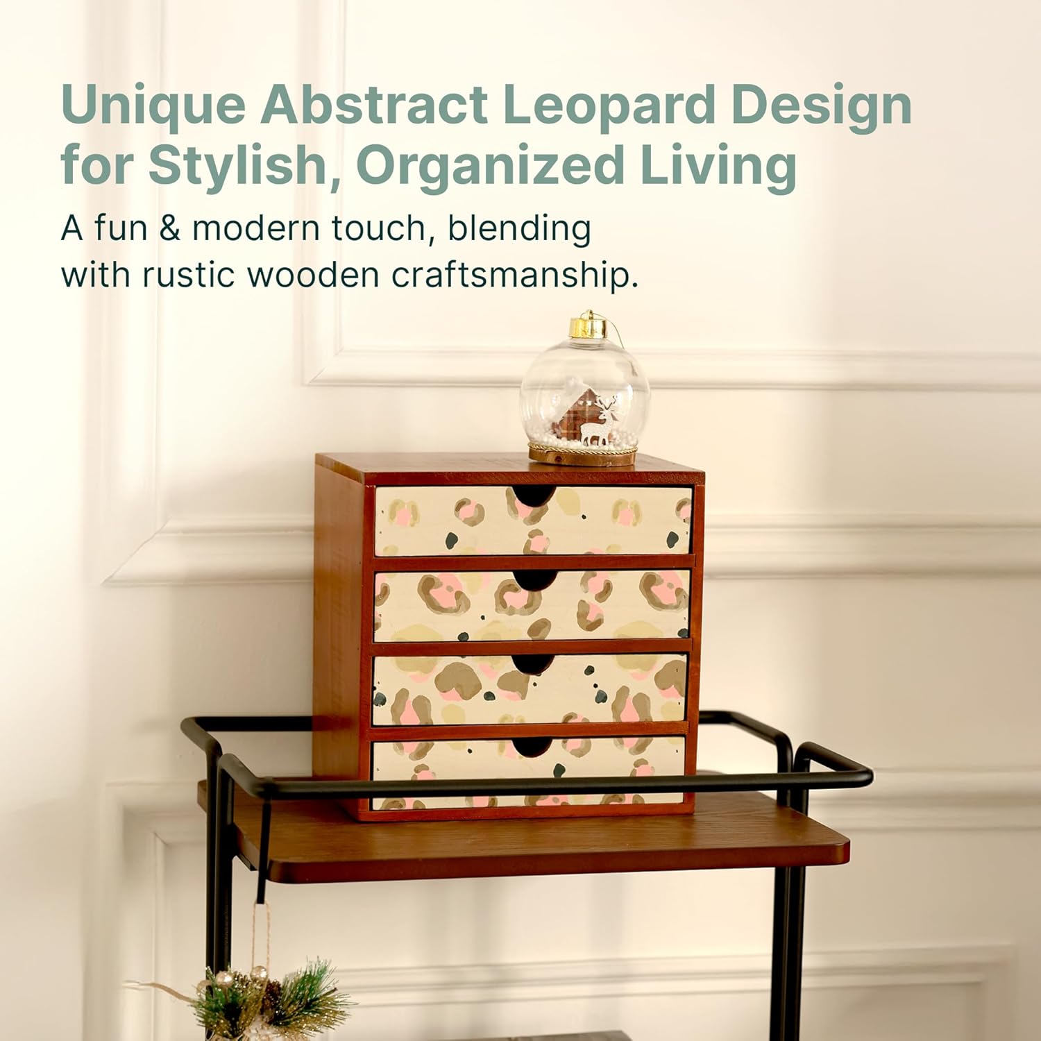 Leopard Print Wooden Desk Organizer