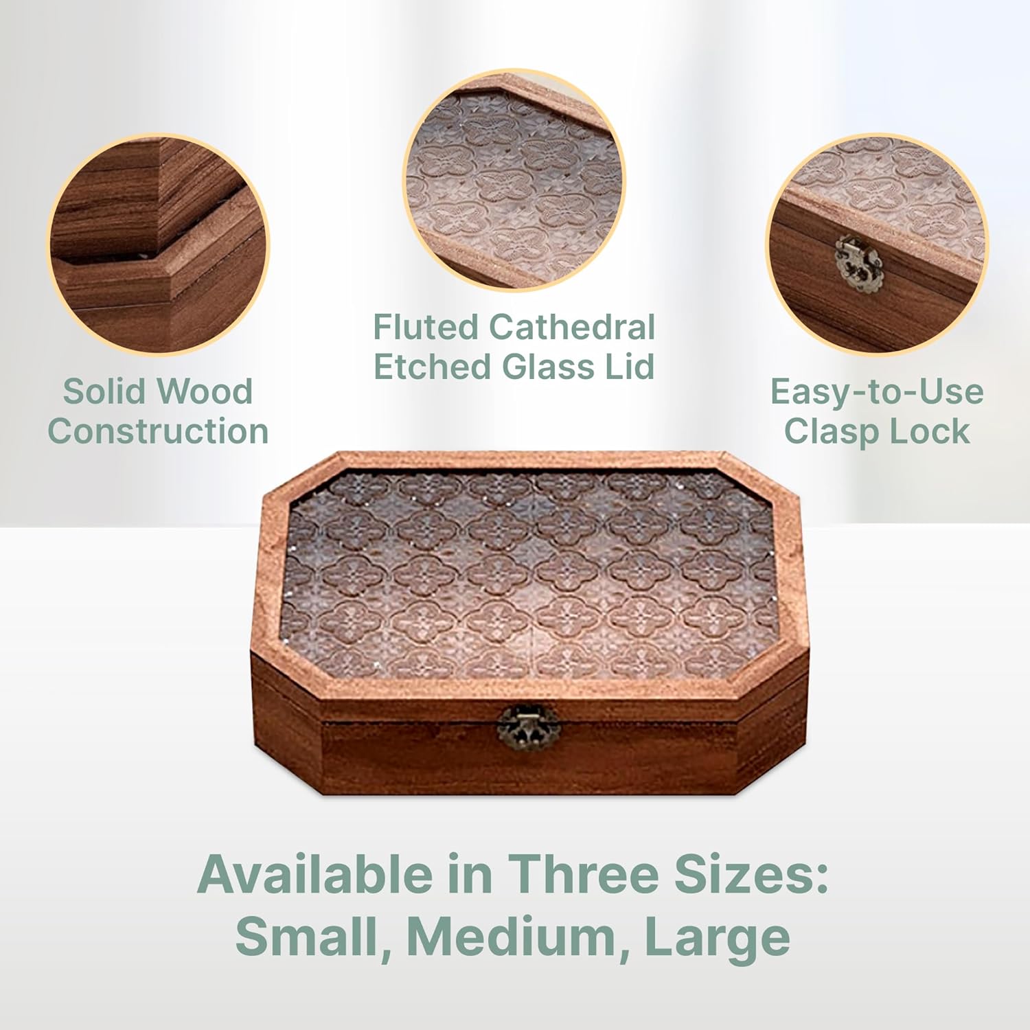 Set of 3 Solid Wood Storage Boxes with Lids 