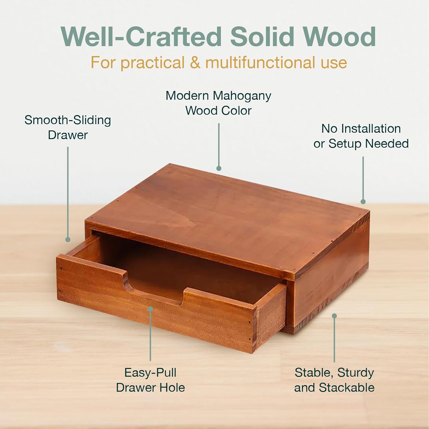 Load image into Gallery viewer, Single Drawer Desktop Storage Organizer in a Modern Wood Design-Countertop Organizer Drawer in Modern Mahogany Wood