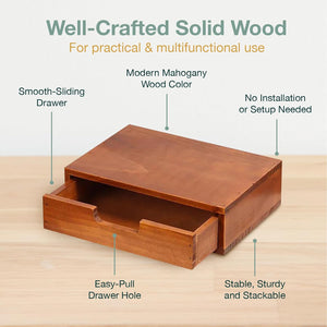 Single Drawer Desktop Storage Organizer in a Modern Wood Design-Countertop Organizer Drawer in Modern Mahogany Wood