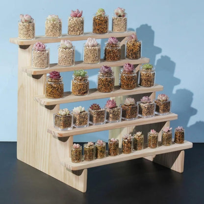 Natural Wood 5-Tier Display Riser Stand - Tabletop Stair-Step Shelf for Perfume, Cupcakes, Candles, Crystals, Nail Polish & Vendor Booths