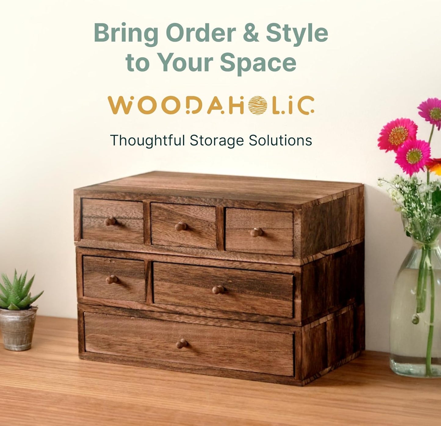 3-Piece Desktop Apothecary-Style Storage with 6 Drawers for Crafts, Sewing & Stationery