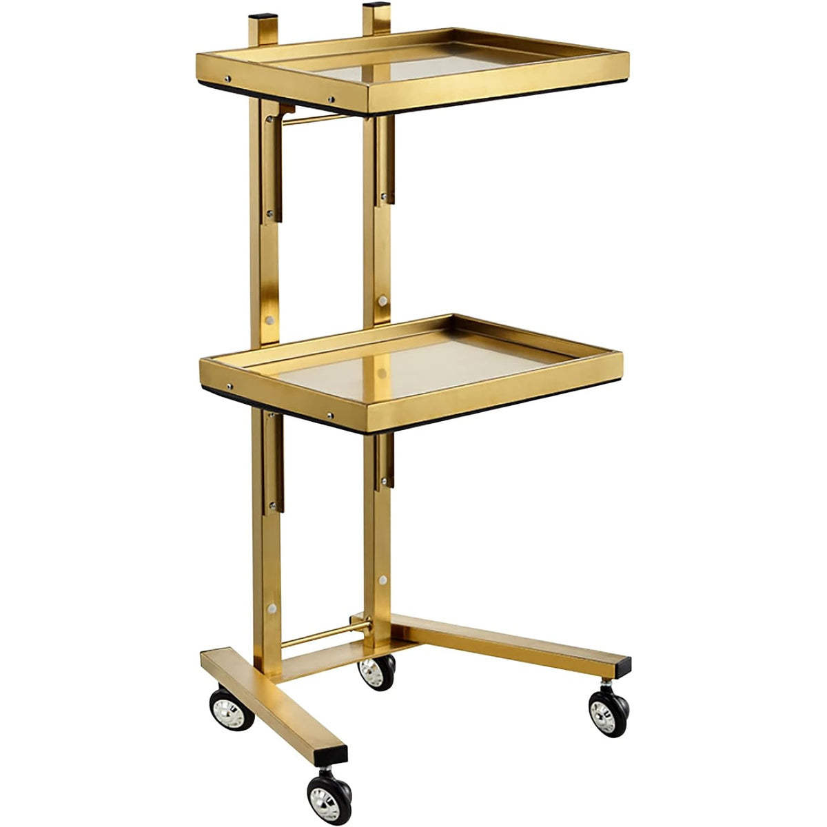 Gold 2-Tier Foldable Utility Cart on Wheels - Mobile Storage for Dental Tools, Cavitation Machine, Salon Supplies