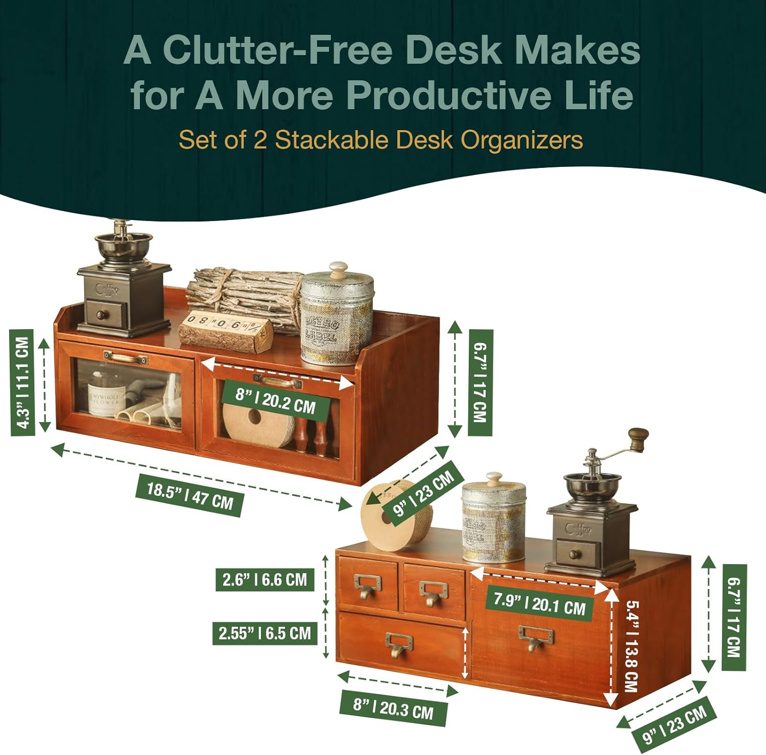 Load image into Gallery viewer, Set of 2 Stackable Desk Organizer-with 6 Storage Cabinets in Multiple Size-Vintage Drawers for Desk or Table Top