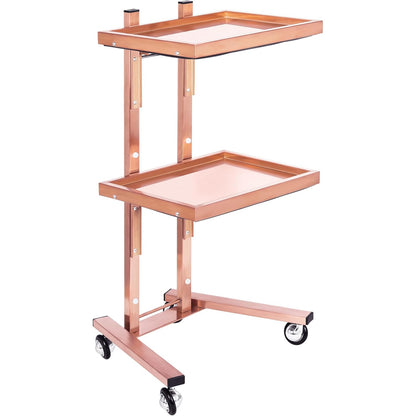 Rose Gold 2-Tier Utility Cart on Wheels - Foldable Medical & Salon Storage Trolley- Foldable Storage Trays