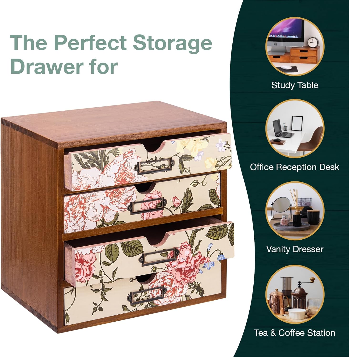 Load image into Gallery viewer, Vintage Desk Organizer with Vintage Off White Floral Drawers - Wooden Storage Drawers for Tabletop