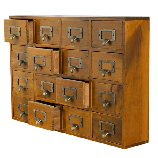 Vintage Traditional Apothecary | Wooden 16 Drawer Desktop Cabinet Organizer Curio