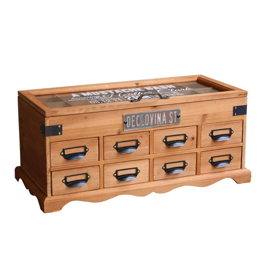 8-Drawer Wooden Cabinet | Chest of Drawers w/ Top Glass Display High End Bedroom Closet Storage