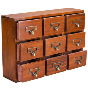Vintage Apothecary Cabinet w/ 9 Drawers | Wooden Drawer Organizer for Desktop Table Top