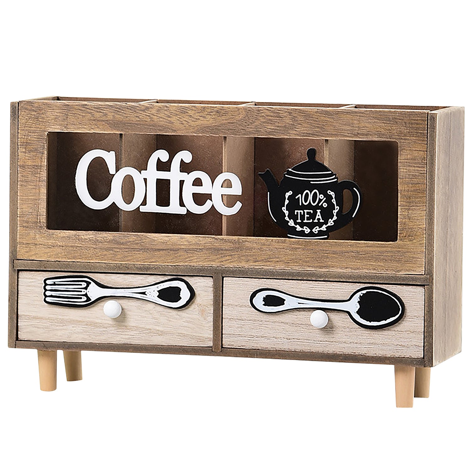 Ikkle Wooden Coffee Station Organizer with Drawer, Rustic Coffee Bar  Accessories Organizer for Counter, Coffee Pods Drawer Holder and Organizer