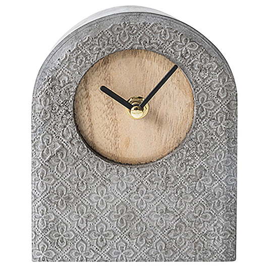 Non-ticking Nordic Style Small Desk Clock | Battery-Powered Grey Cement-Style Mantle Clock