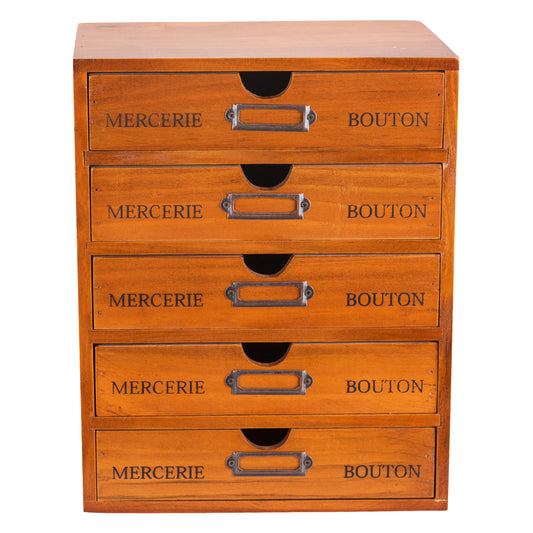 Stackable Vintage Wooden Storage Box | 5-Drawer Multilevel Wood Table Top Desk Drawer Organizer