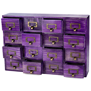 Purple 16 Apothecary Wood Drawer Cabinet Unit | Slim 4-Level Desk Desktop Wall Organizer