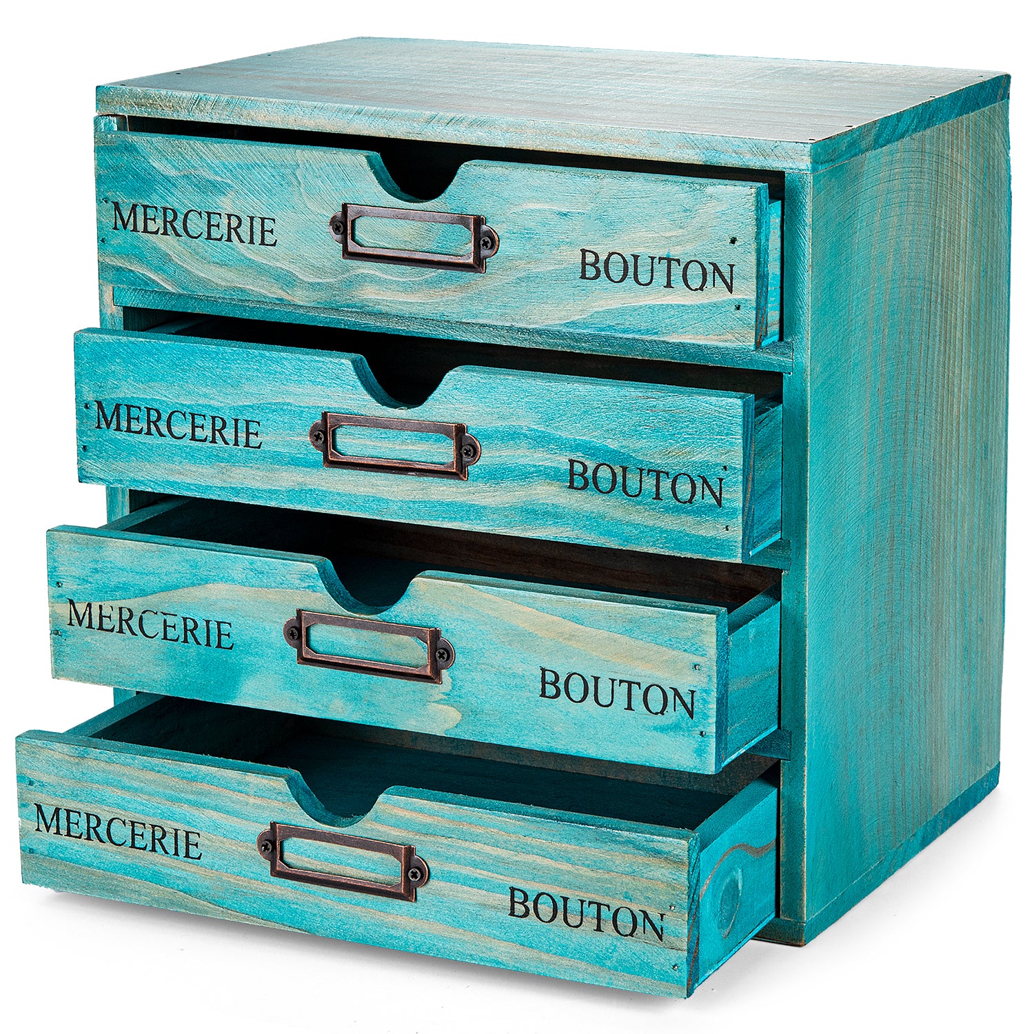 Sea Green Turquoise 4-Drawer Wood Desk Table Top Cabinet 