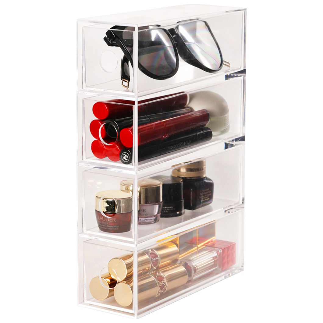 4-Drawer Organizer Rectangle Sunglasses Holder | Clear Display Case Storage Box w/ Drawers