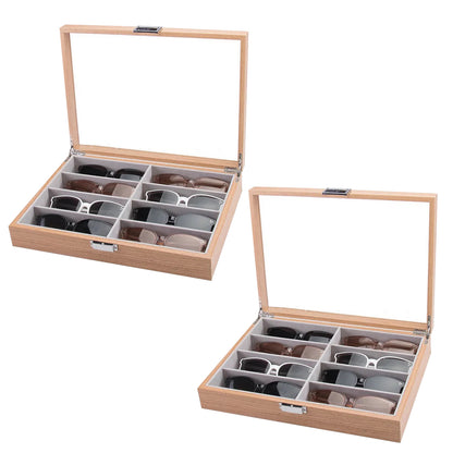 Sunglasses Organizer Display Case with 8 Slots | Sunglass Holder Wood Tray with Velvet Interior