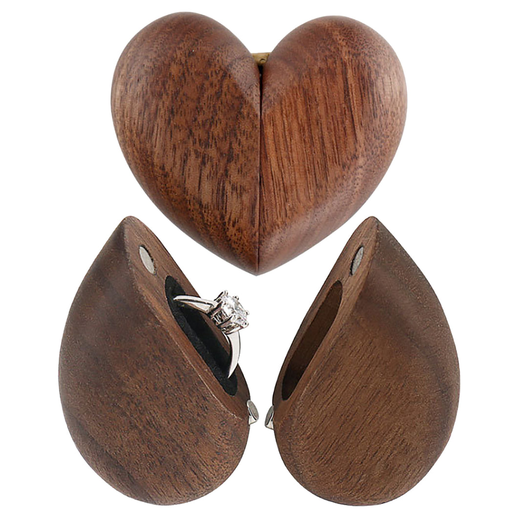 Heart-Shaped Wooden Ring Box | Cupid Engagement Proposal Wedding Ring Box Storage