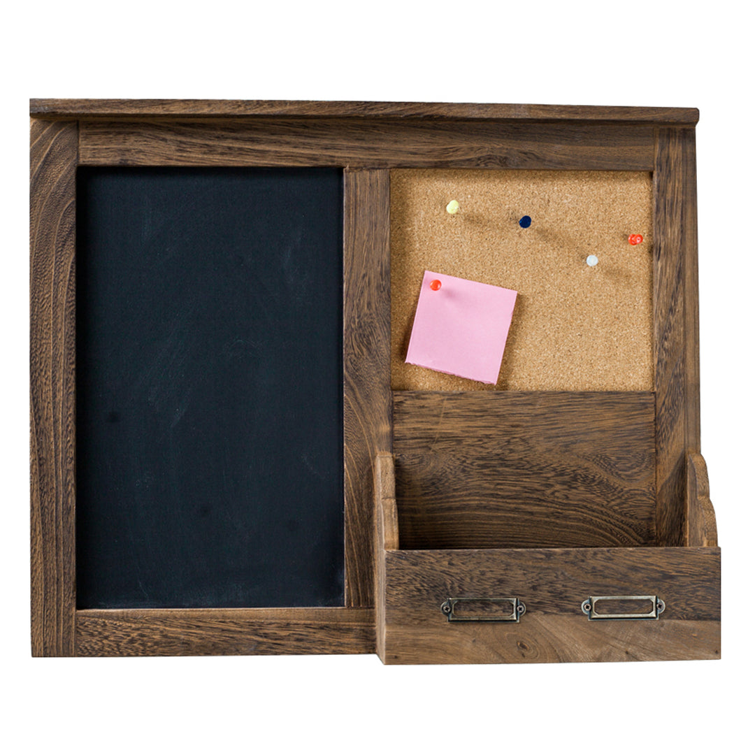 Wood Note Board Entryway Organizer With Chalkboard & Corkboard Wall Mount Organizer Storage