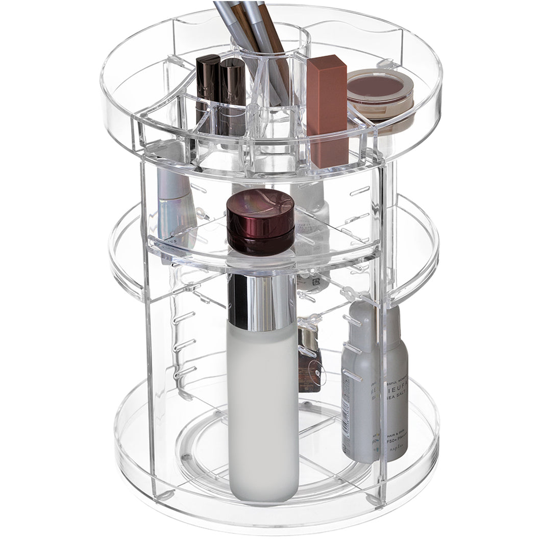Bling Vanity Desk Rotating Makeup Organizer | Acrylic Spinning Countertop Storage Shelves