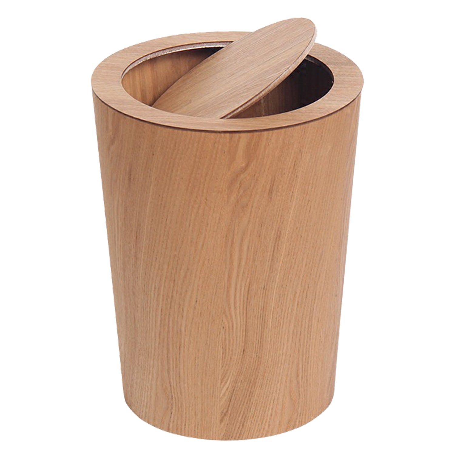 TRASHAHOLIC - Solid Wood Made Modern Round Trash Can with Lid