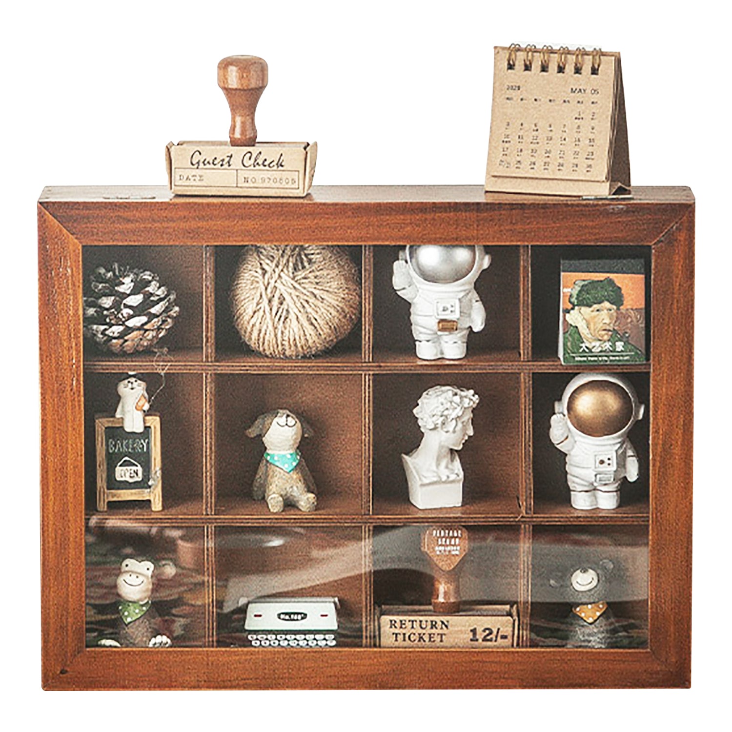 Load image into Gallery viewer, Clear Display Wood Cubby Cabinet | 12 Storage Cubbies Mini Display Wooden Box Shelf