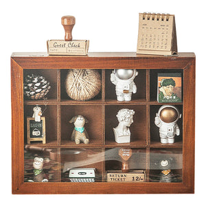 Clear Display Wood Cubby Cabinet | 12 Storage Cubbies Mini Display Wooden Box Shelf