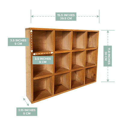 12-Slot Wood Display Cabinet | Stackable Against the Wall Square Cubby Shelf Desk Table Organizer