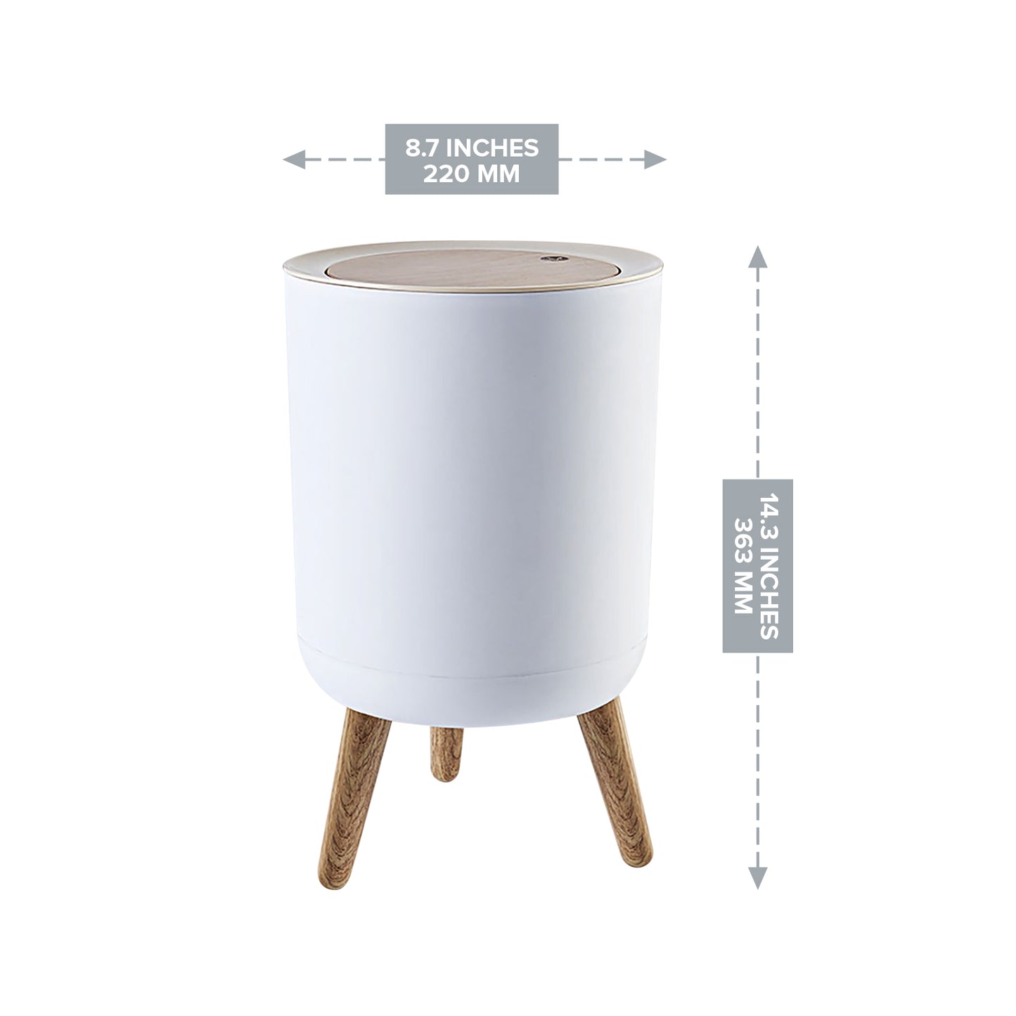 TRASHAHOLIC Modern White Designer Nordic Style Trash Can | Round Trash Bin w/ Legs