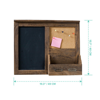 Wood Note Board Entryway Organizer With Chalkboard & Corkboard Wall Mount Organizer Storage