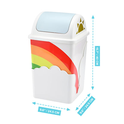 TRASHAHOLIC - Rainbow Trash Can for Kids Room Nursery | Wastebasket With Swing Top Cover