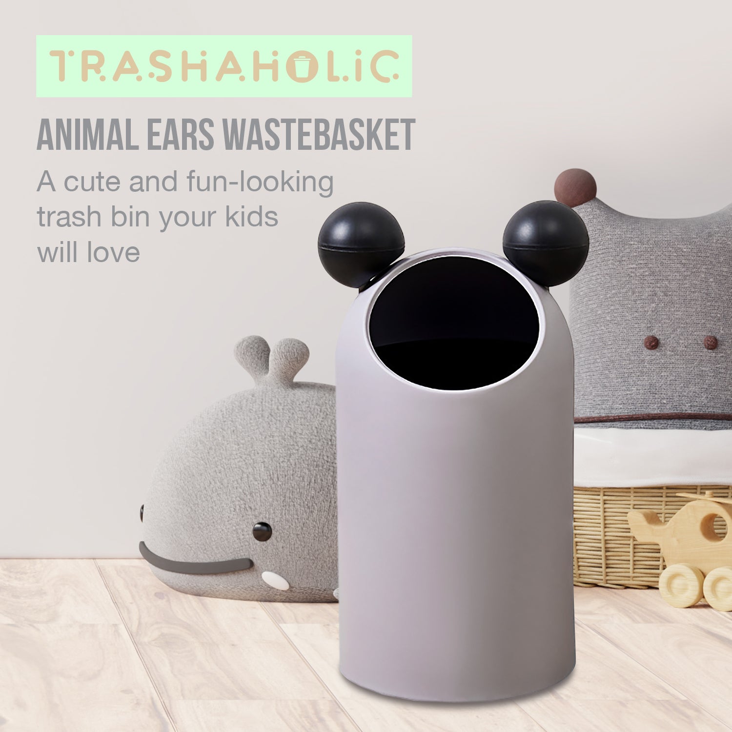 Load image into Gallery viewer, Mousey/Bunny Ears Kids Boys Girls Bedroom Waste Basket Garbage Can 3.7 Gal Trash Bin