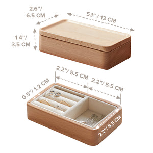 Mini Wooden Jewelry Box | Storage Box with Ring Holder, Earring Organizer Extra Compartment