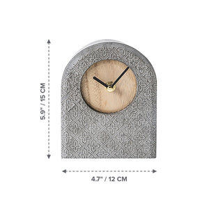 Non-ticking Nordic Style Small Desk Clock | Battery-Powered Grey Cement-Style Mantle Clock