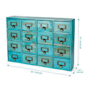 Teal Turquoise Vintage Wood 16 Mini Card Catalog Drawers Apothecary Cabinet I Organize Your Desktop