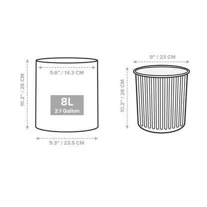 2.1/3.2 Gallon Modern Round Waste Basket | Garbage Can with Removable Plastic Bin Liner