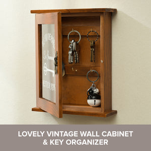 See Thru Display Vintage Wooden Key Holder with 6 Hooks | Entryway Storage Cabinet Hanger