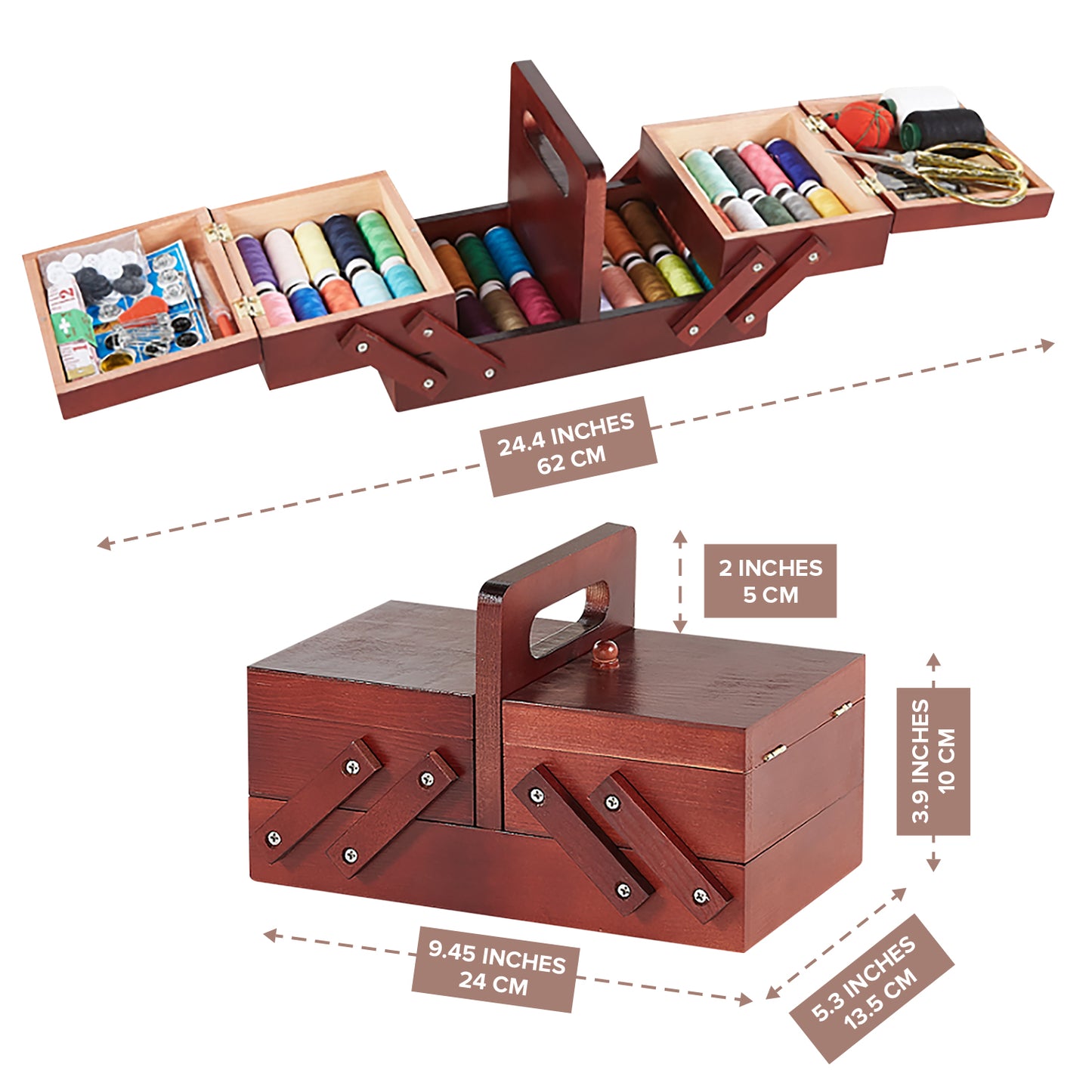 Foldable Expandable Sewing Thread Parts Craft Organizer Solid Wood Expands For Easy Storage