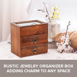 6-Slot Rustic Jewelry Organizer | Wooden Storage Cabinet for Watches & Jewelries