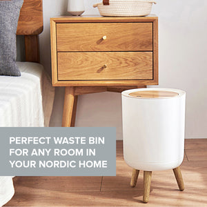 TRASHAHOLIC Modern White Designer Nordic Style Trash Can | Round Trash Bin w/ Legs