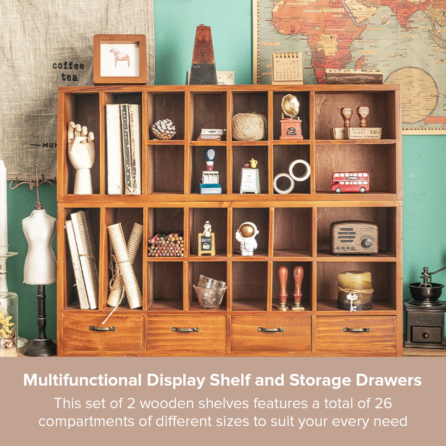 Load image into Gallery viewer, 2 Piece Stackable Wood Cabinet Cubby | Vintage Mailroom Organizer Chest Of Drawers I Craft Parts