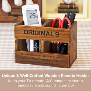 Rustic TV AC Remote Control Holder Tray Dual Crate Storage Organizer Living Room Coffee Table