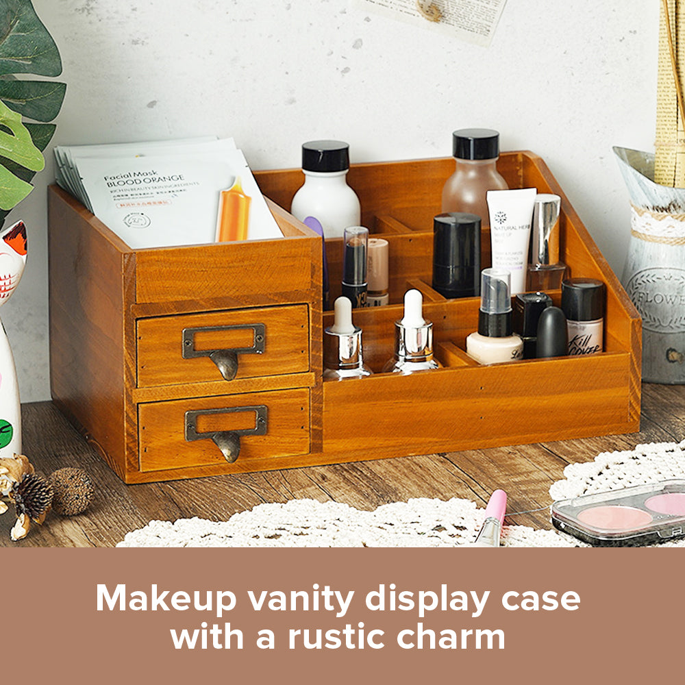 Wooden Rustic Vanity Table Top Makeup Organizer | Antique Wood Vintage  Dresser Tray