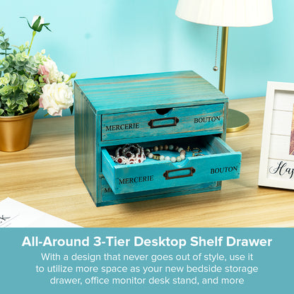 3-Drawer Desktop Organization and Storage Drawer | Vintage Sea Moss Label Desk Organizer Box