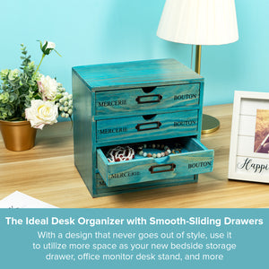 Sea Green Turquoise 4-Drawer Wood Desk Table Top Cabinet | Country Living Style Desk Organizer