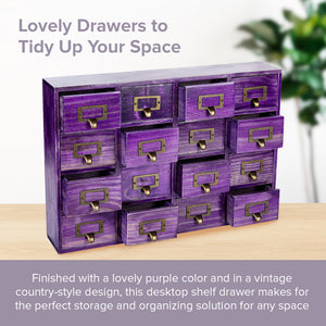 Purple 16 Apothecary Wood Drawer Cabinet Unit | Slim 4-Level Desk Desktop Wall Organizer